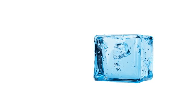 Clear liquid square filled with small ice cube pieces, cut out transparent png