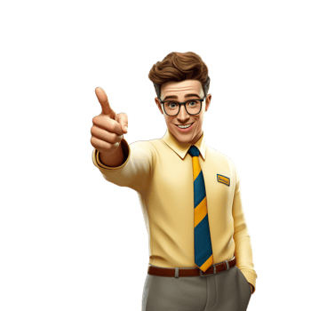 A man in a yellow shirt and tie pointing at something png
