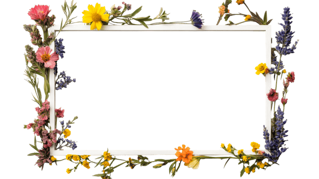 Frame decorated with colorful flowers, cut out transparent png