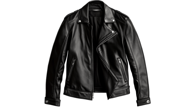 Black leather jacket with zipper, cut out transparent png