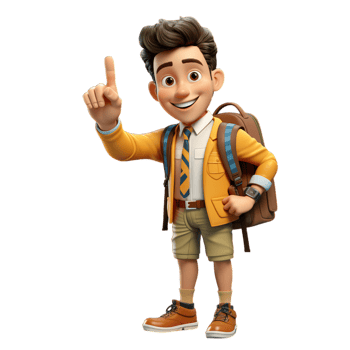A cartoon boy with a backpack and a school uniform png