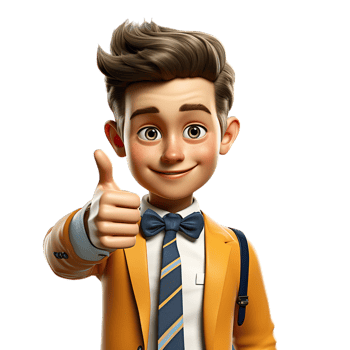 A cartoon boy in a suit and tie giving a thumbs up png