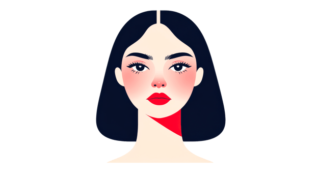 Brunette portrait with red lips, red spot on neck, cut out transparent png