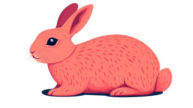 Pink rabbit is lying down, isolated on black background, cut out transparent png