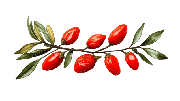 Goji berries branch on black background, cut out transparent png
