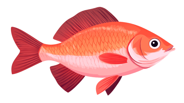 Orange fish with shiny scales floating right, cut out transparent png