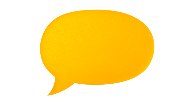Yellow speech bubble on black backdrop for messaging, cut out transparent png