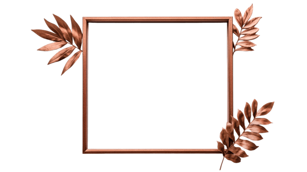 Frame with bronze leaves overlay, background, cut out transparent png