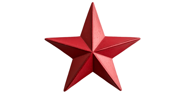 Red five-pointed star on a black background, cut out transparent png