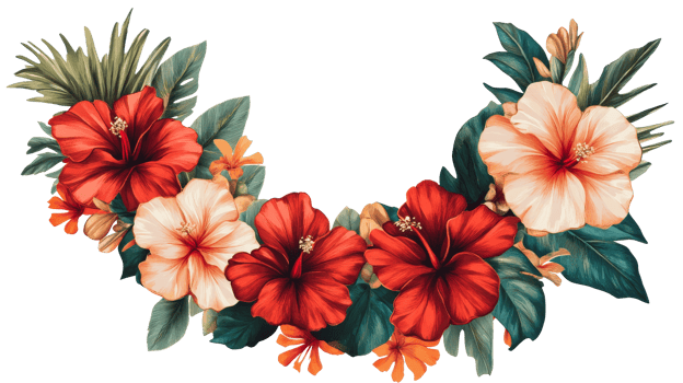 Hibiscus Flowers Arrangement, Exotic Blooms, Tropical Leaves, cut out transparent png