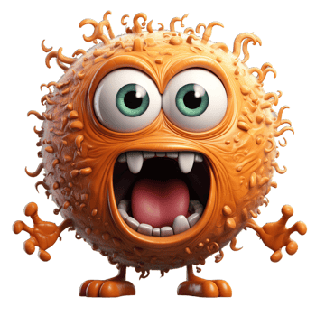 An orange cartoon virus character with big eyes and a big mouth png