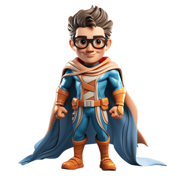A cartoon character in a blue and orange costume png