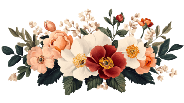 Floral Arrangement of Roses and Poppies, cut out transparent png