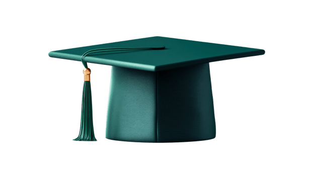 Graduation cap in green color, academic apparel, cut out transparent png