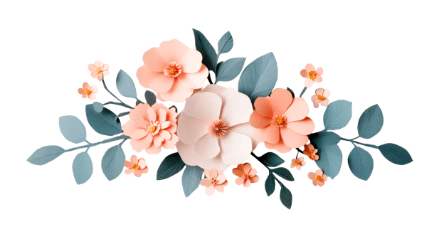 Delicate flower arrangement with peach and white hues, cut out transparent png