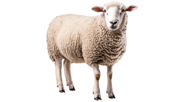 Sheep on black background looking forward, farm animal, mammal, cut out transparent png