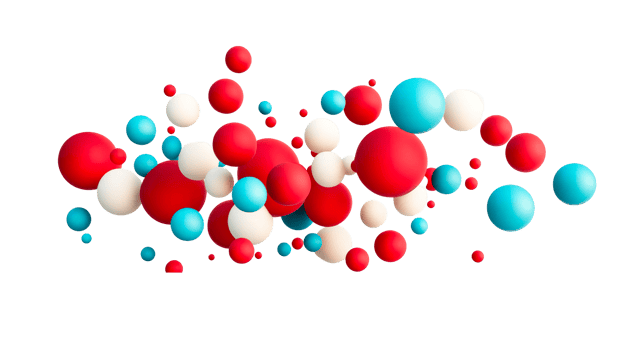 Sphere abstract composition with red, blue, white, cut out transparent png
