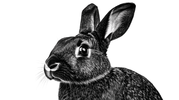 Rabbit portrait with detailed fur and whiskers, cut out transparent png