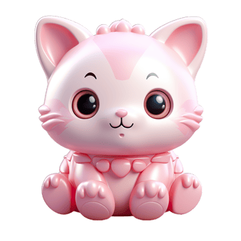 A pink cat figurine with big eyes png