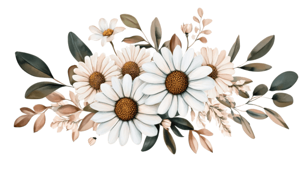 Bunch of white flowers and leaves decoration, cut out transparent png