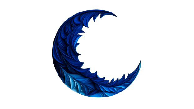 Crescent moon in blue shades with jagged edges, cut out transparent png