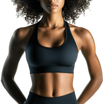 Athletic Woman in a Black Sports Bra and Leggings Showing a Toned and Fit Physique on Transparent Background png