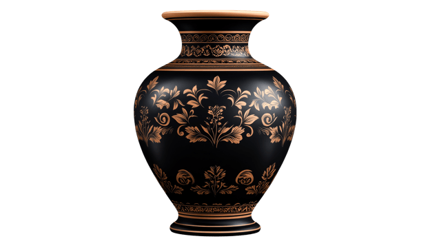 Antique Black Vase with Floral Ornament, cut out transparent png