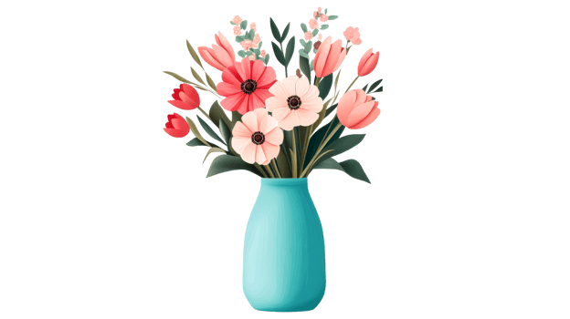 Flower bouquet arrangement in vase, floral still life, elegant, cut out transparent png