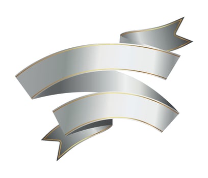 Silver ribbon banner with gold border, Silver band 3d, tag, label. Silver award ribbon, luxury label, badge premium quality certificate ribbon. Empty Silver Ribbon, Label Design for text. Eps 10 vector