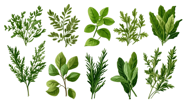 Fresh culinary herbs watercolor illustration, cut out transparent png