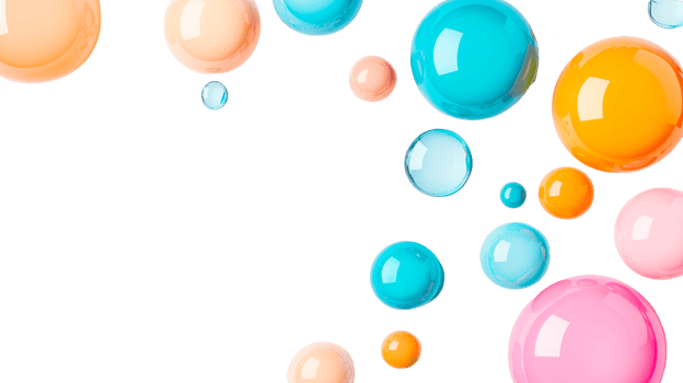 Vibrant colored spheres floating on black background, cut out transparent png