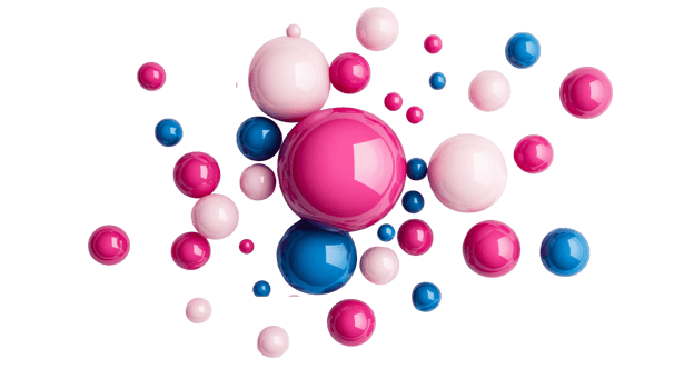 Glossy spheres scattered in blue pink colors, cut out transparent png