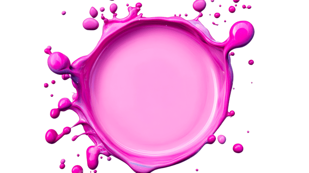 Pink paint splash explosion in circular shape, vivid colors, cut out transparent png