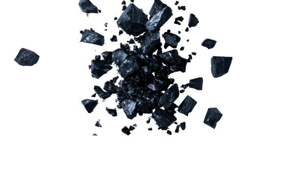 Heap of coal pieces on black backdrop, cut out transparent png