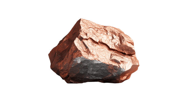 Copper ore specimen with metallic luster, mineral rich, raw, cut out transparent png