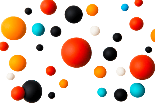 Collection of colorful spheres floating on black background, cut out transparent png