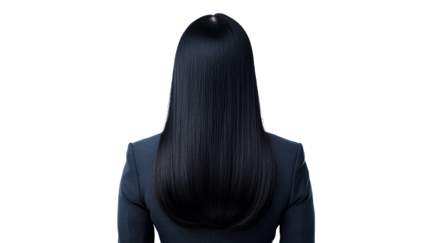 Woman's Shiny Dark Hair with Suit Jacket from Back View, cut out transparent png