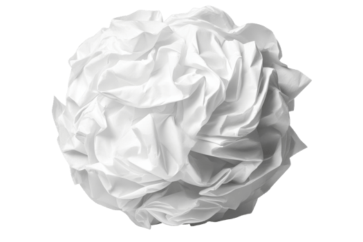 White crumpled paper ball on black background, cut out transparent png