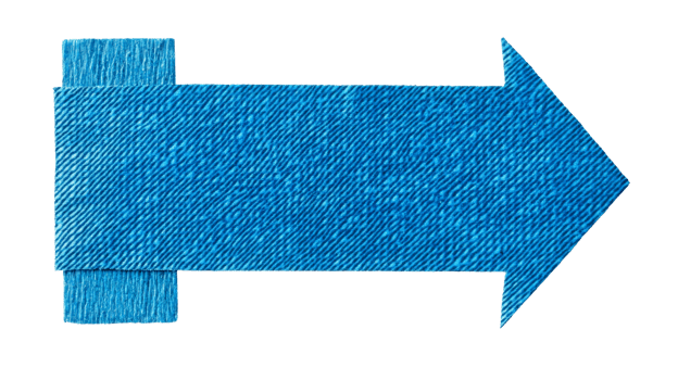 Bright blue paper arrow indicating direction on transparent background png
