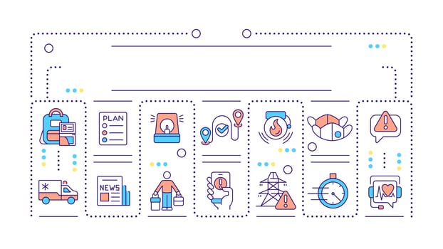 Public safety word concept isolated on white. Prevention and protection from dangerous events. Creative illustration banner surrounded by editable line colorful icons vector