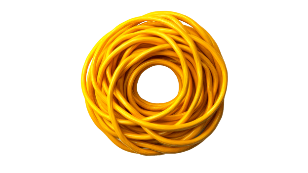 Yellow rubber hose coiled in a circle on clear background png