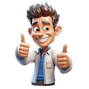 A cartoon man with thumbs up png