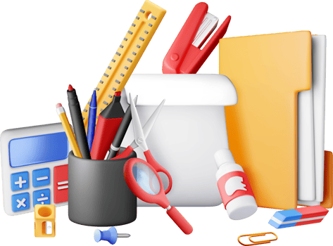 3d set of office stationery elements png