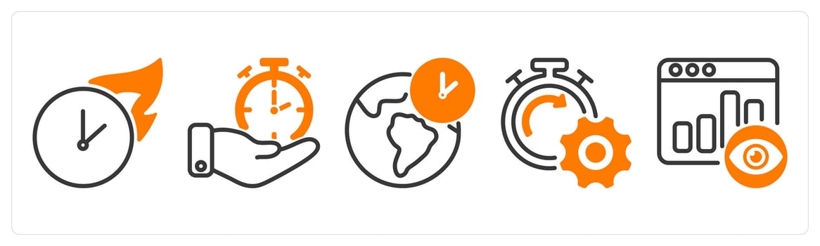 Set of five business icons as hot time, time management, global time zone vector