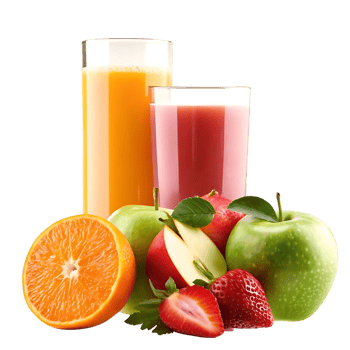 Refreshing Fruit Juices with Fresh Orange Apple and Strawberry png