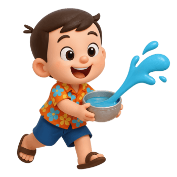 A cartoon boy holding a bowl of blue liquid png