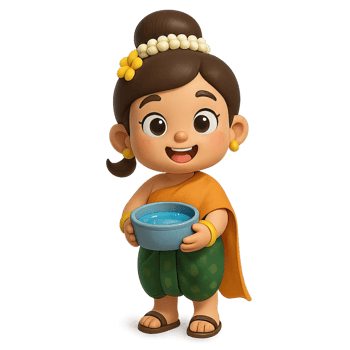 A cartoon girl holding a bowl of water png