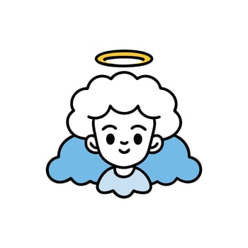 Cartoon Angel with Halo, Cute Smile, Wings, Cloud Hair vector