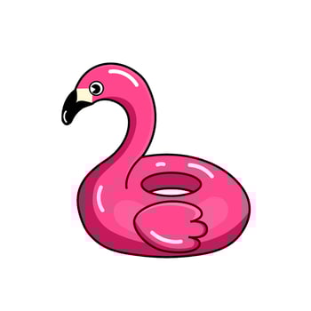Pink inflatable flamingo for swimming isolated without background. Inflatable summer circle in a black outline. illustration vector
