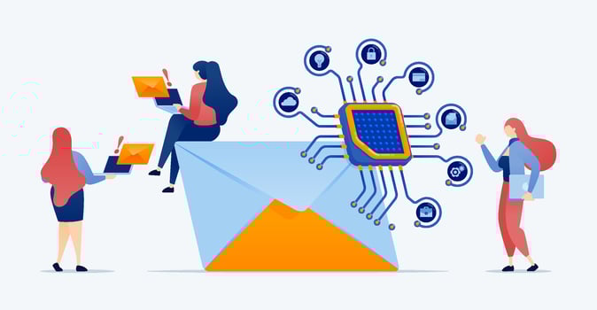 illustration of Email services interconnected with chips support the development of learning machines for secure and efficient message transmission within cloud based systems vector
